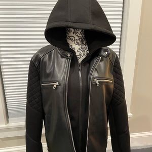Men’s Guess Hooded Faux Leather Jacket